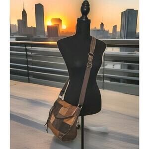 The SAK Brown Patchwork Leather Flap Crossbody 11x9x3.5